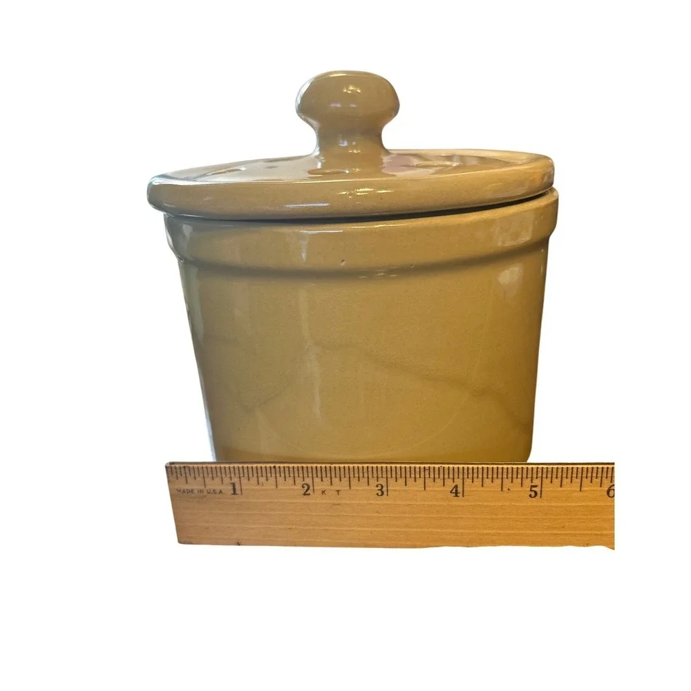 Vintage Mustard Yellow Ceramic Garlic Keeper Vented Lid Stoneware Storage Crock